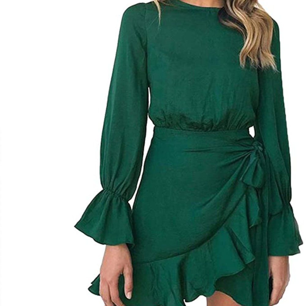 Bran New Long Sleeve Ruffle Wrap Dress